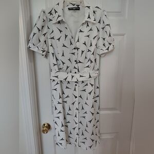 White Eiffel Tower Print Button-Front Dress